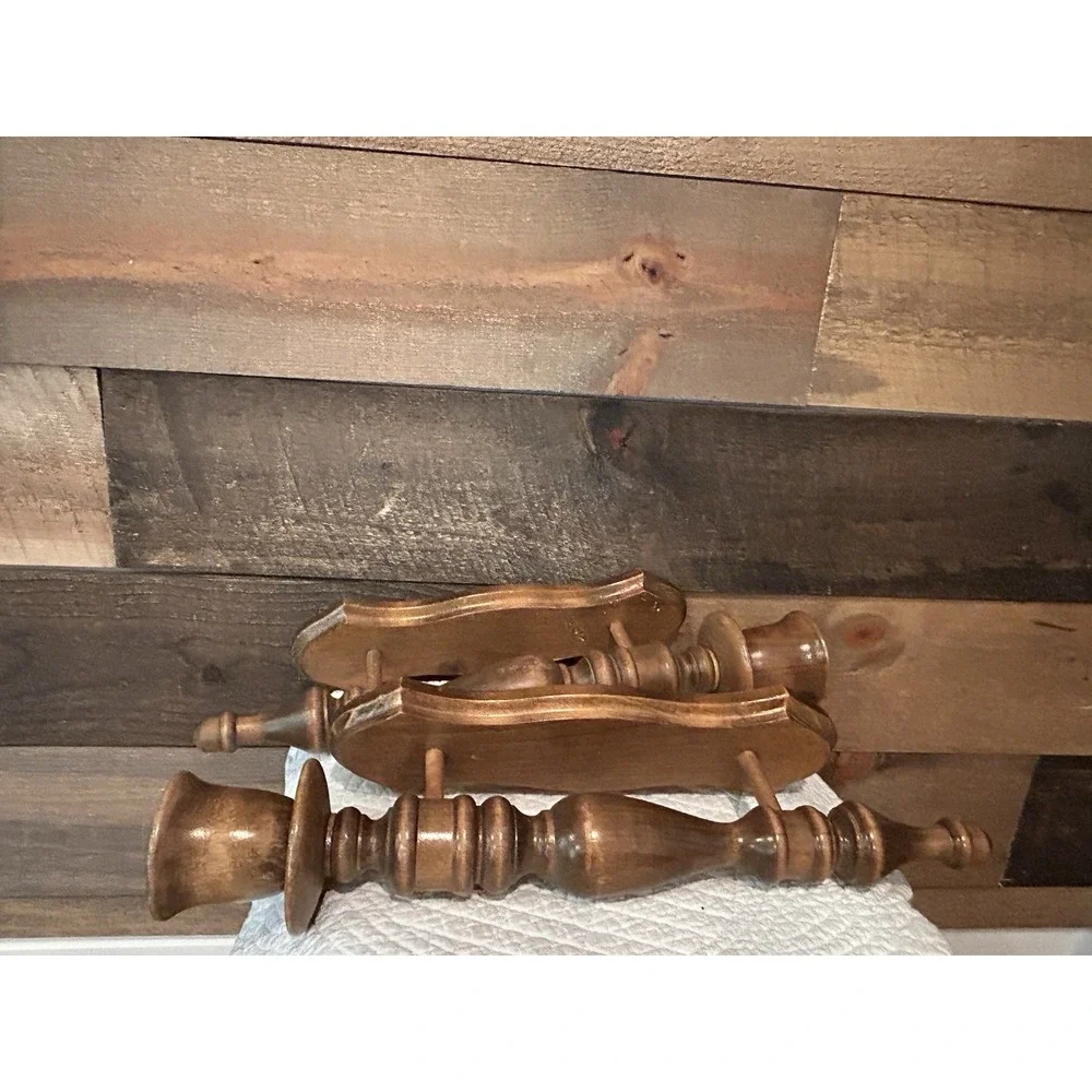 Vintage 60's Pair of Turned Wood Wall Hanging Candle Holders 16